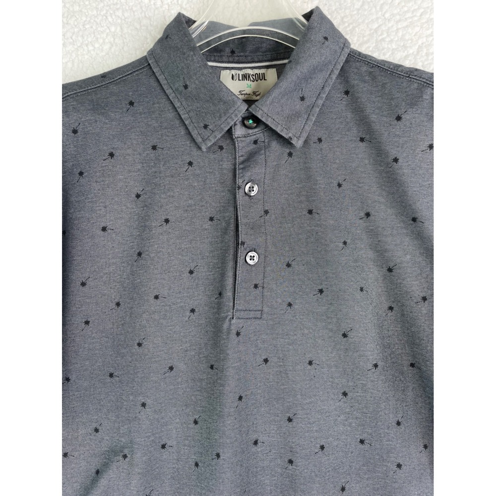 Linksoul Mens Gray Palm‎ Tree Print Pima Cotton Blend Golf Polo Shirt Size M